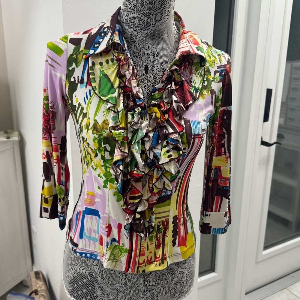 Vibrant Multicolor Ruffled Blouse - Picture 2 of 12